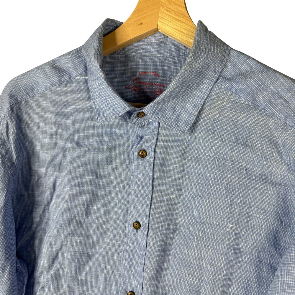 Camicissima 100% Linen Shaped Fit Roll Tab Long Sleeve Shirt Blue Size 41 Italy
